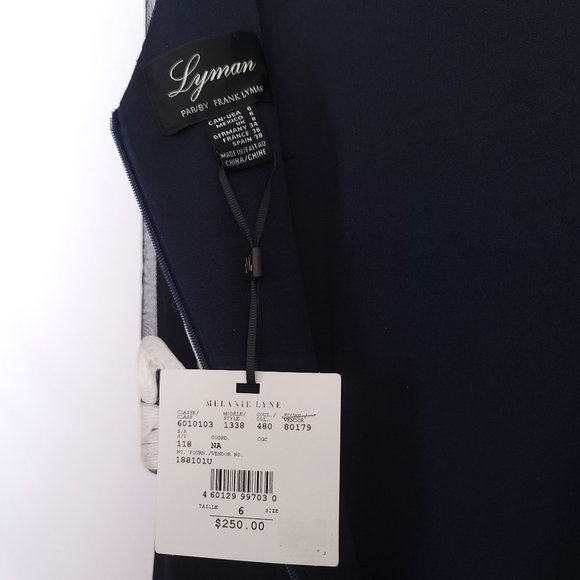 NWT FRANK LYMAN EMBROYDERED MAXI  BACK ZIP SLEEVELESS LINED US6 NAVY IVORY GOWN - Picture 5 of 10